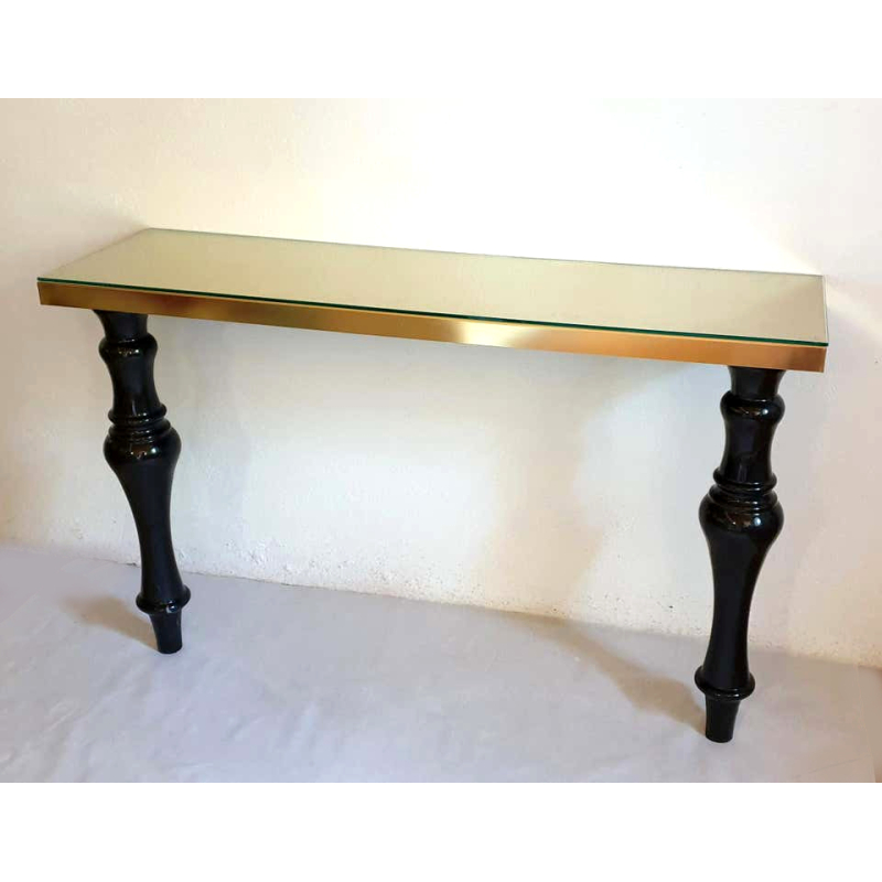 Large brass & black Carrara marble console table, Italy Mid Century Modern1