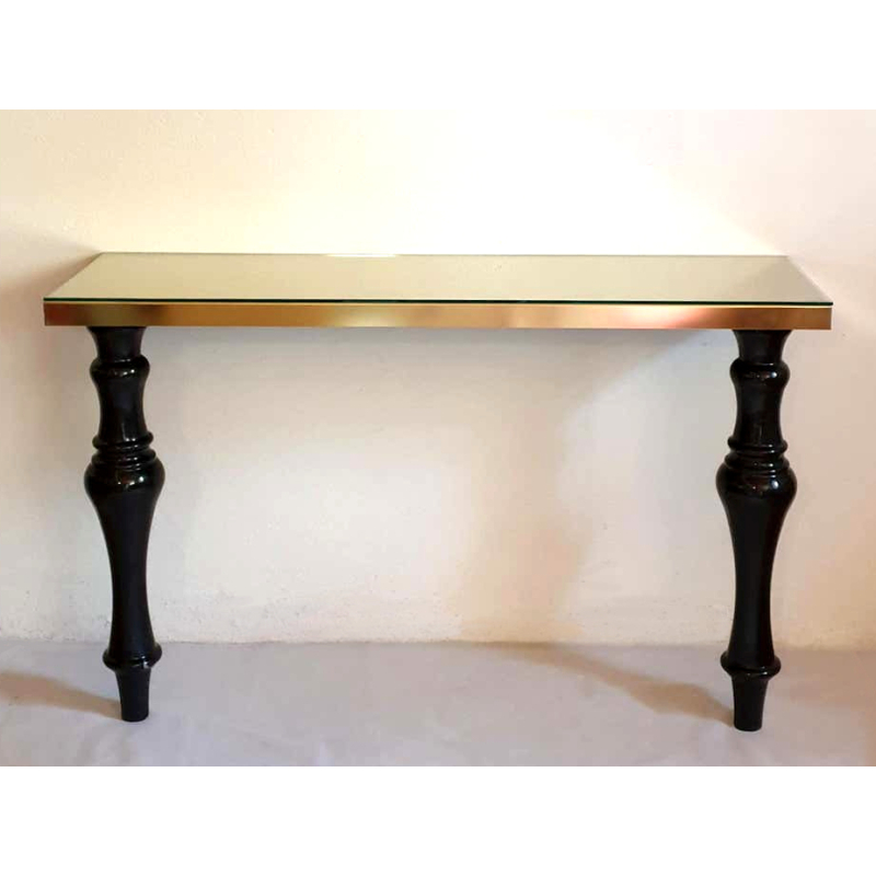 Large brass & black Carrara marble console table, Italy Mid Century Modern4