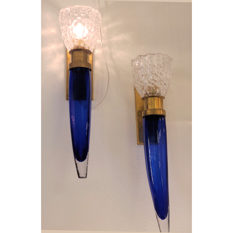 Two pairs of blue Murano glass sconces