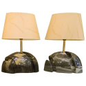 Pair of green marble table lamps, Mid Century Modern
