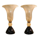 venini mid century modern gold and black Murano glass lamps-a pair