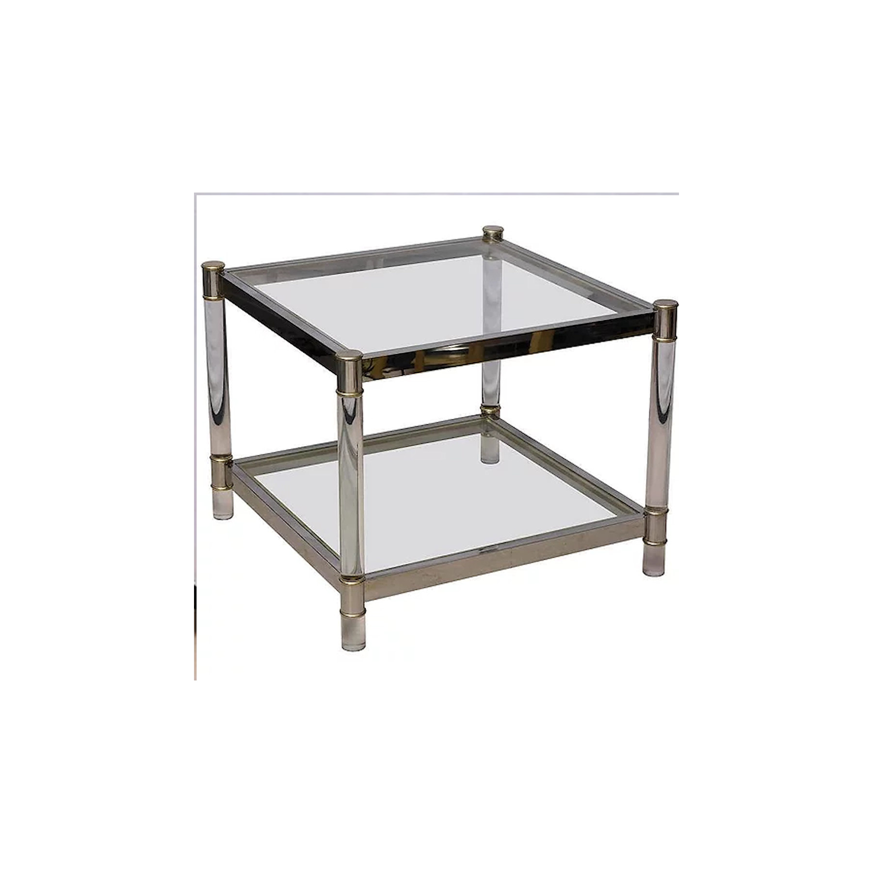 Square vintage glass chrome brass & lucite side table France Maison Jansen