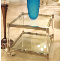 Square vintage glass chrome brass & lucite side table France Maison Jansen attr 1970s1