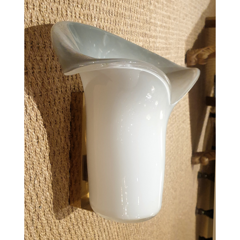 Pair of Calla Lily white & gray Murano glass sconces, Mid Century Modern Italy 1970s3