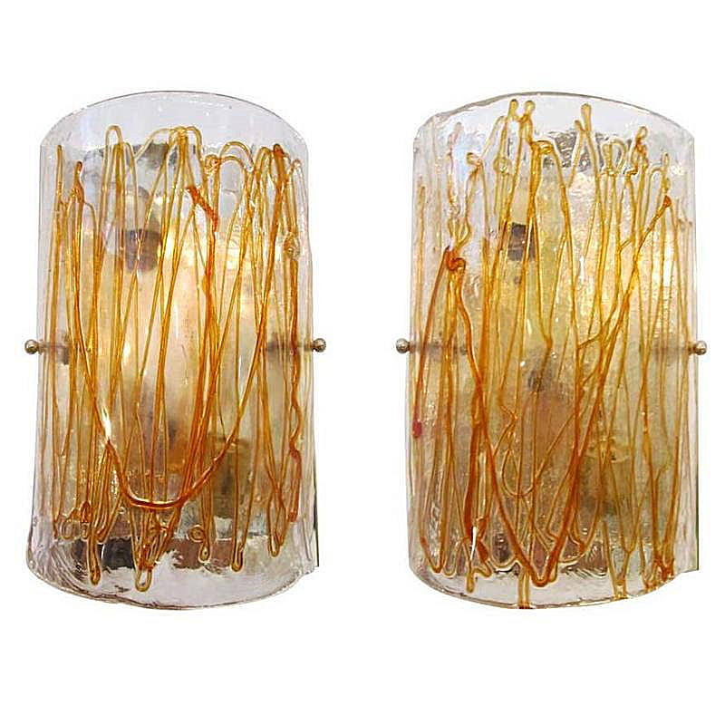 Pair of large Murano glass sconces by Mazzega, Italy 1970s