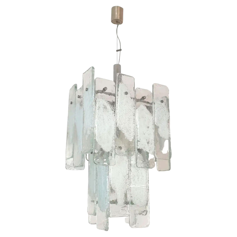 Large Mid Century Modern Murano glass and chrome chandelier by Mazzega Italy 1970s