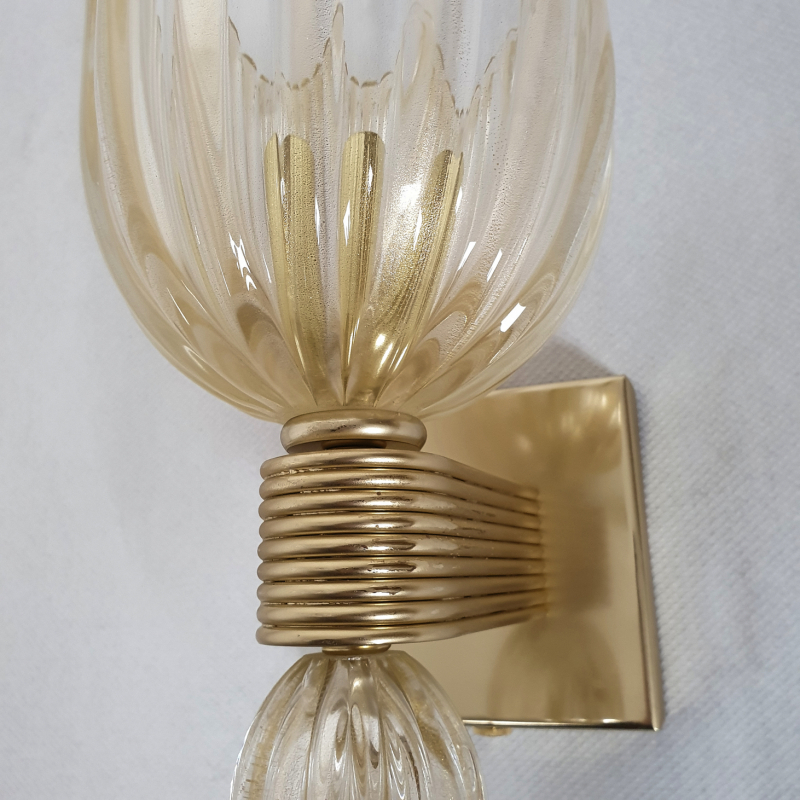 Pair of gold Murano glass Mid Century Modern sconces Barovier style Italy 6