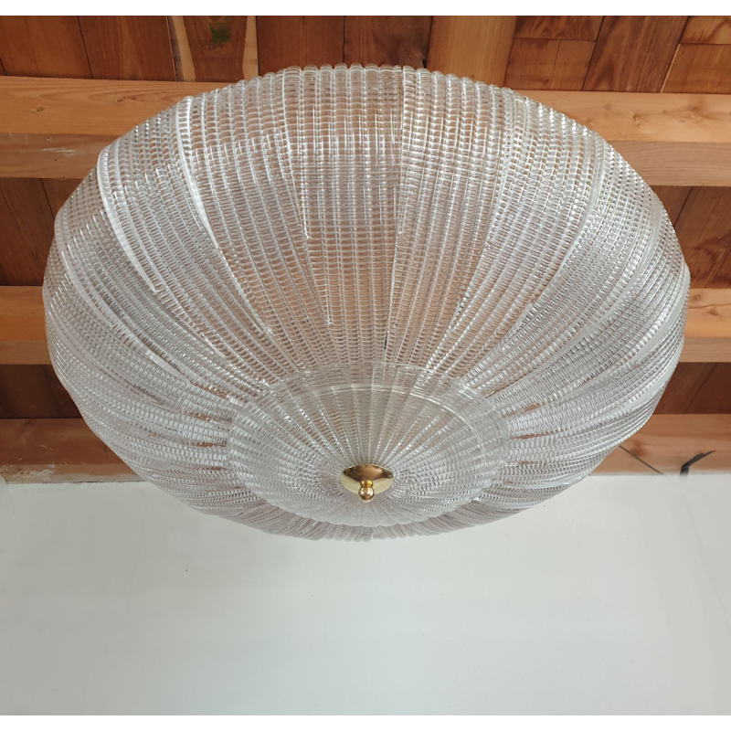 Large mid century modern Murano glass flush mount chandelier Mazzega style 3