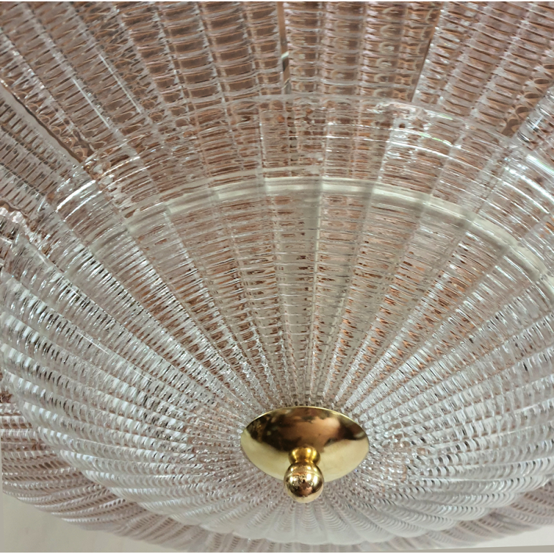 Large mid century modern Murano glass flush mount chandelier Mazzega style 8
