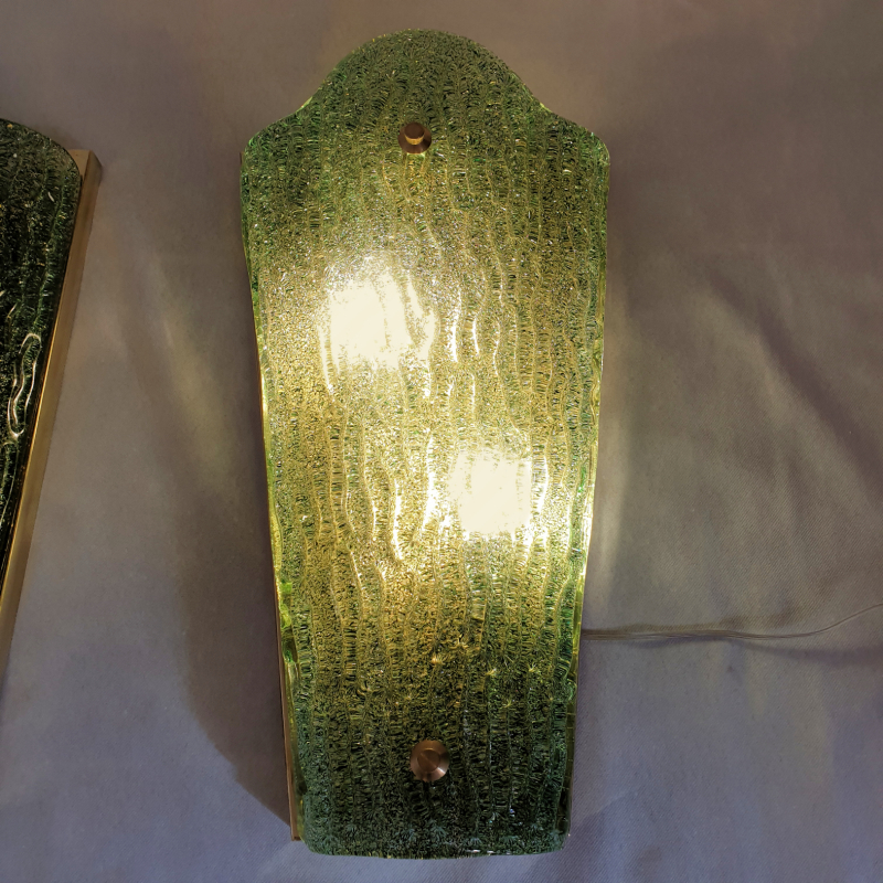 Pair of large green Murano brass sconces Mid-century modern Italy Mazzega style 6