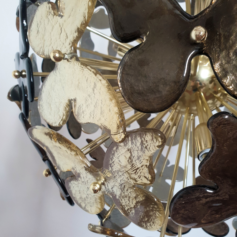 Mid Century modern gold - bronze butterflies Murano glass sputnik chandelier, Mazzega style, Italy 6