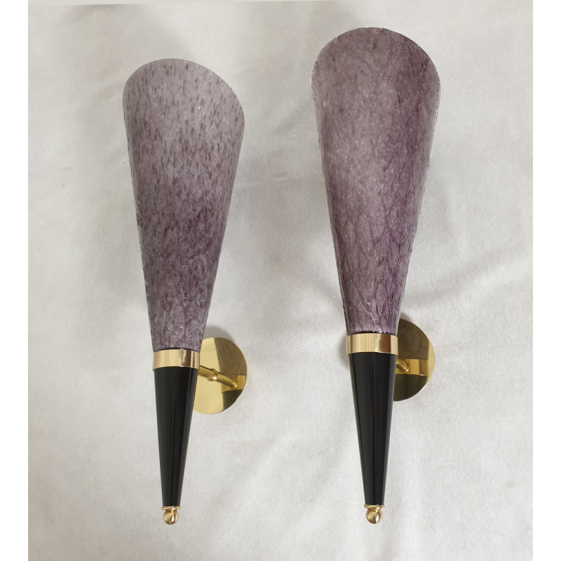 Pair of tall purple Murano glass brass sconces by Mila Schon Italy Mid Century 2