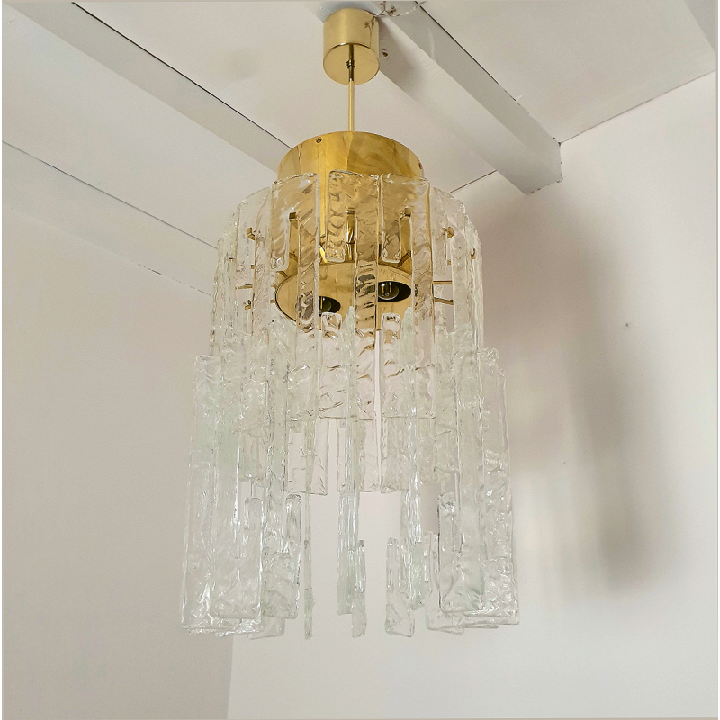 Mid Century modern bras and clear Murano glass chandelier, Mazzega style, Italy 1970s - a pair 1