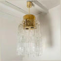 Mid Century modern bras and clear Murano glass chandelier, Mazzega style, Italy 1970s - a pair 2