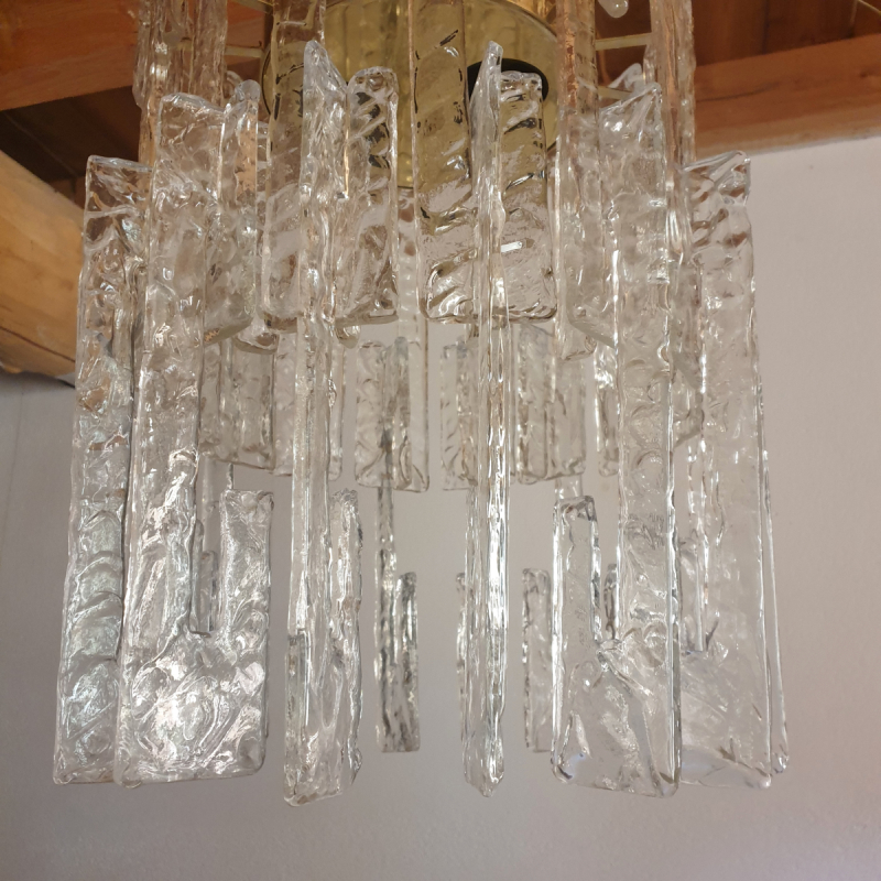 Mid Century modern bras and clear Murano glass chandelier, Mazzega style, Italy 1970s - a pair 9