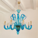 Large Sky blue and clear Murano glass chandelier Mid-Century Modern Italy 1