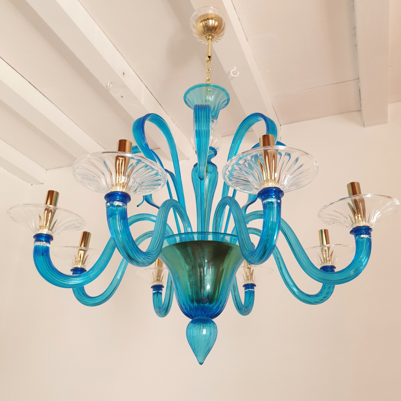 Large Sky blue and clear Murano glass chandelier Mid-Century Modern Italy 2