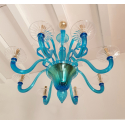 Large Sky blue and clear Murano glass chandelier Mid-Century Modern Italy 3