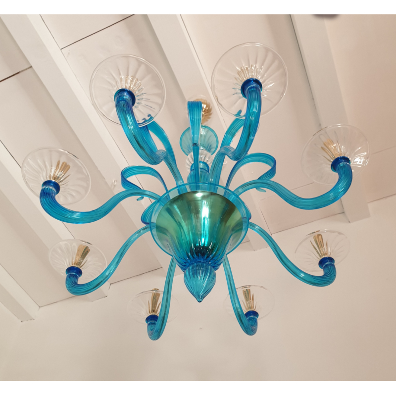 Large Sky blue and clear Murano glass chandelier Mid-Century Modern Italy 4
