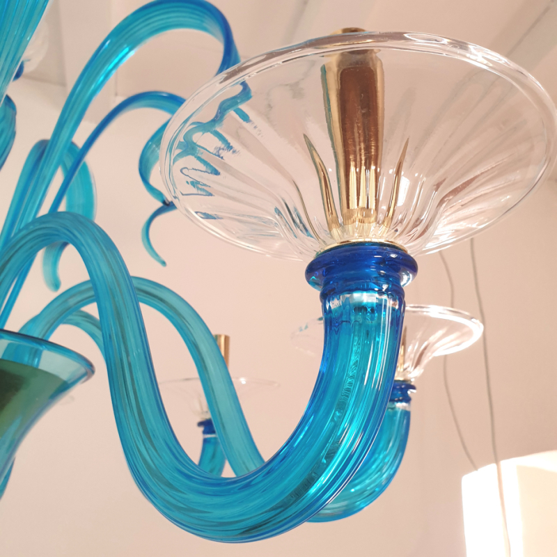 Large Sky blue and clear Murano glass chandelier Mid-Century Modern Italy 7