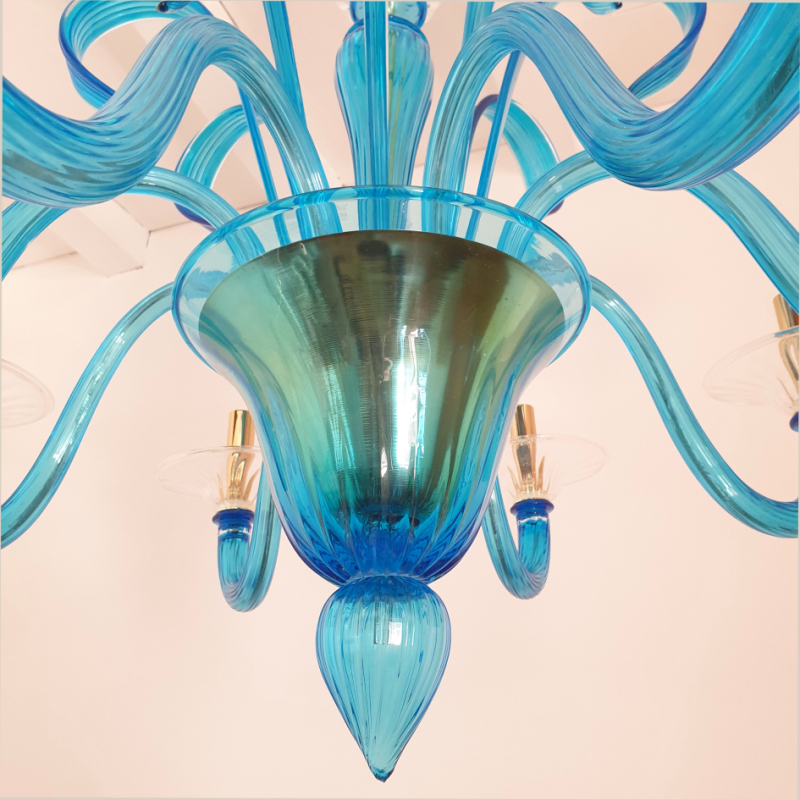 Large Sky blue and clear Murano glass chandelier Mid-Century Modern Italy 8