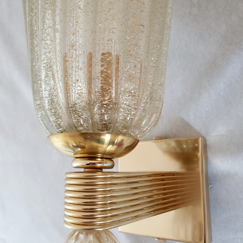 Pair of Mid Century Modern Murano glass sconces neoclassical Barovier style Italy 1970s 8