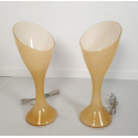 Pair of beige Mid Century Modern Murano glass lamps by Vistosi- stamped-Italy-19780s 2