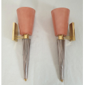 Large Mid Century Modern pink Murano glass pair of sconces-Italy-1970s-Venini style 1