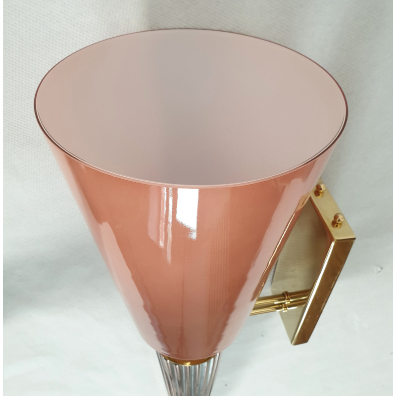 Large Mid Century Modern pink Murano glass pair of sconces-Italy-1970s-Venini style 9