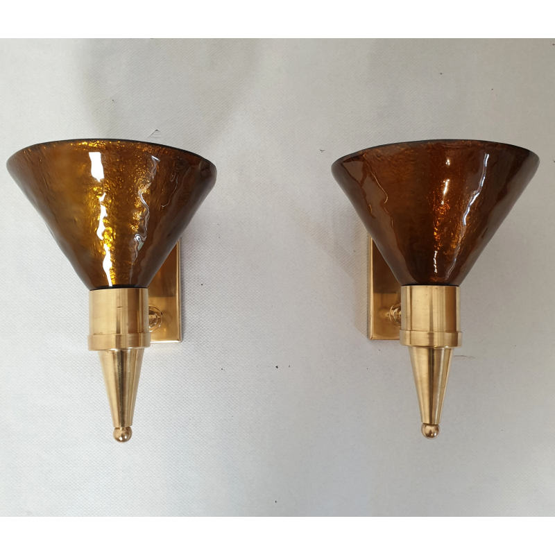Pair of Murano glass and brass sconces-Mid century modern-Italy-set of four-1970s 2