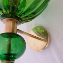 Large Mid Century Modern green Murano glass and brass sconces, a pair, Italy, Barovier style, 1980. 9