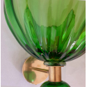 Large Mid Century Modern green Murano glass and brass sconces, a pair, Italy, Barovier style, 1980. 7