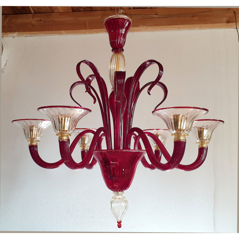 Red Murano glass chandelier, Italy