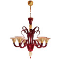 Red and gold Murano glass chandelier Italy 1960