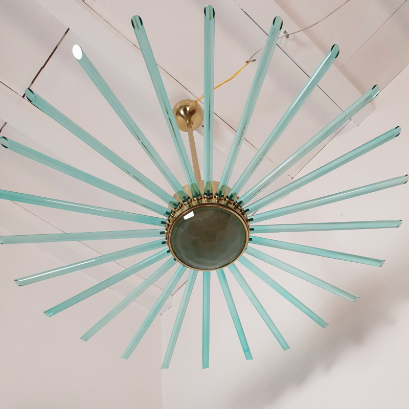 Green Glass and Brass Sputnik Chandelier