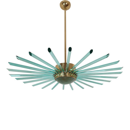 Green glass - brass Sputnik chandelier
