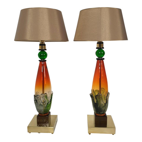 Pair of Murano glass vintage lamps, Italy