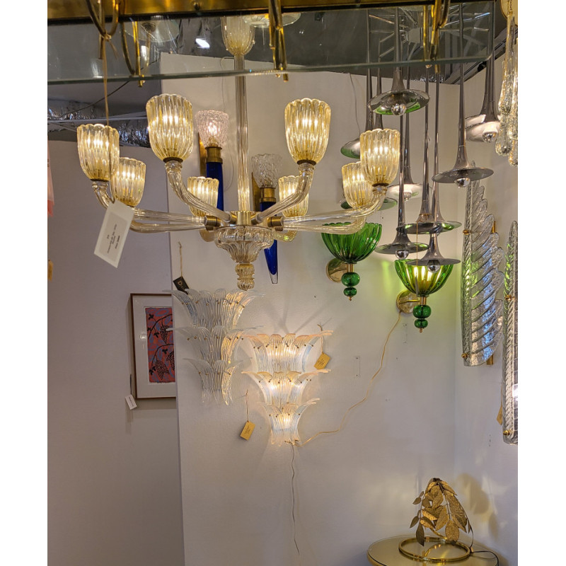 Murano glass and brass large chandelier