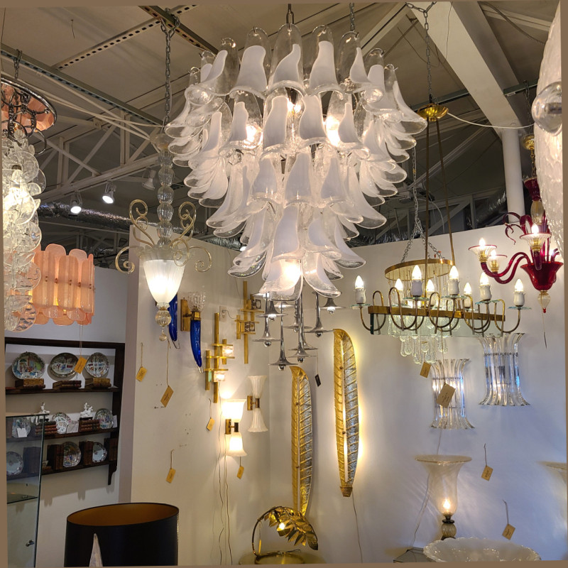 Murano glass white chandelier - set of three