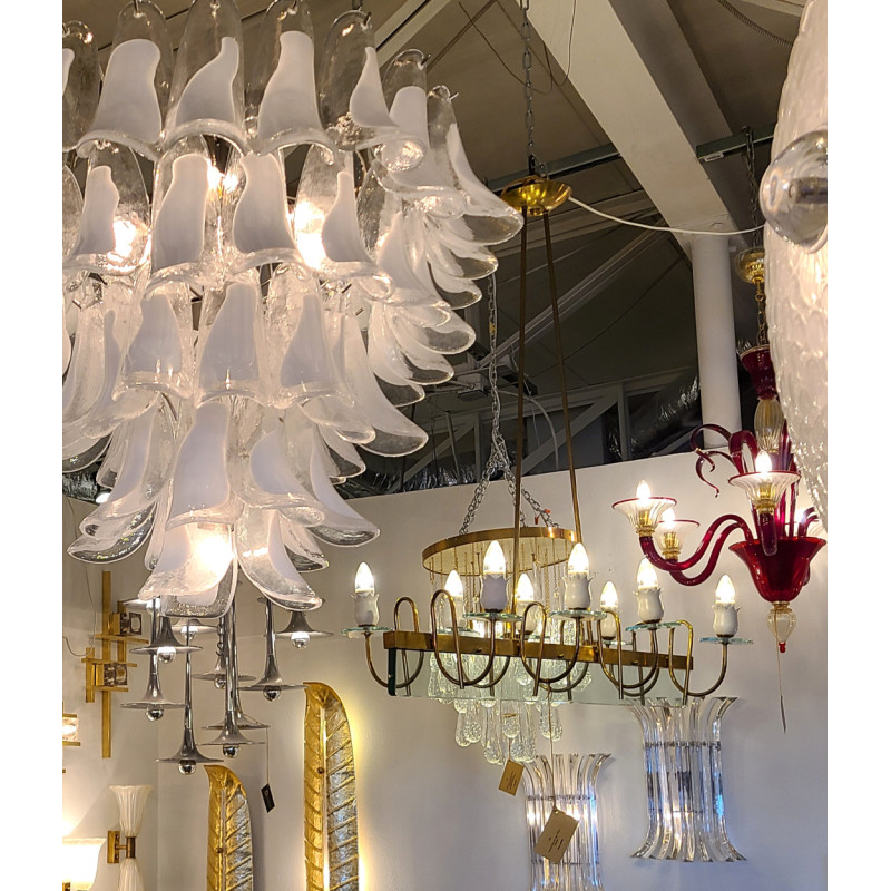 Mid century modern Brass and Glass chandelier