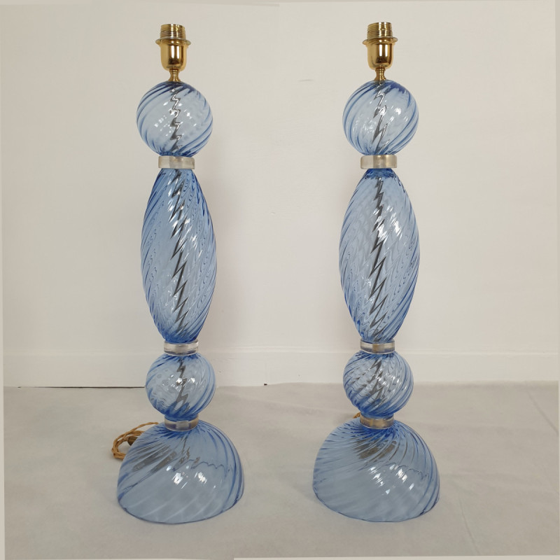 Blue Murano glass lamps Italy - a pair