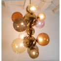 Large Mid Century Modern brass and glass chandelier
