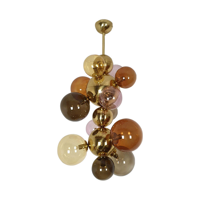 Large glass and brass pendant chandelier, Italy