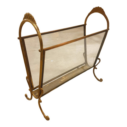 Brass and glass magazine rack Italy 1960s