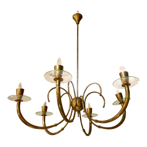 Mid century modern brass chandelier, Italy 1950s