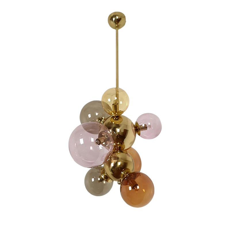 Glass and brass balls chandelier, Italy