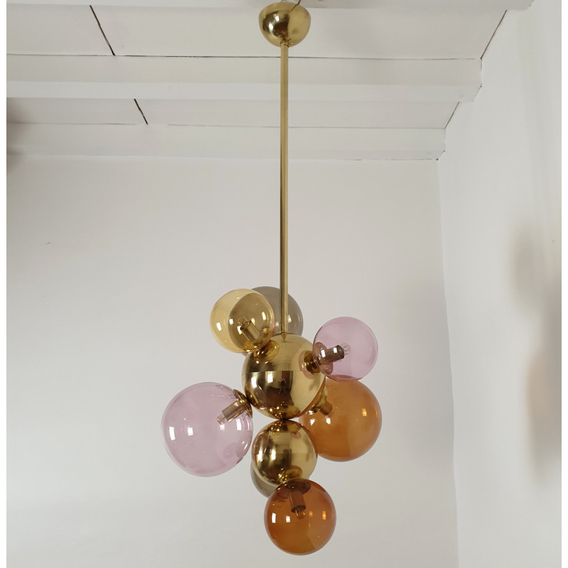 Glass balls & brass chandelier, Italy