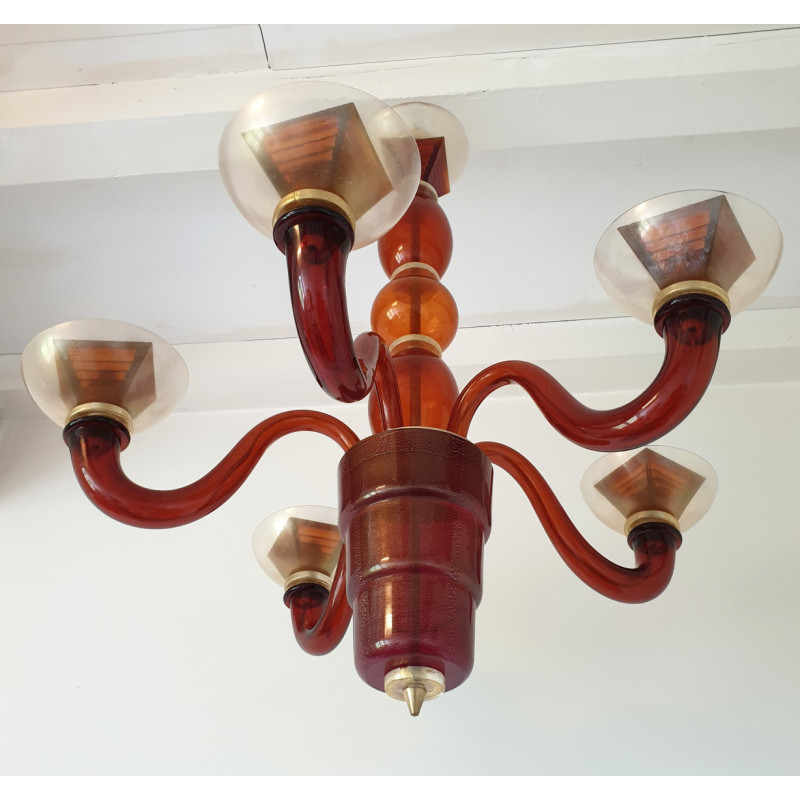Orange Mid-Century Murano glass chandelier - Italy