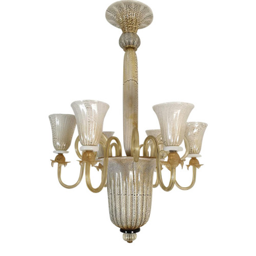 White and gold Murano glass chandelier Italy 1960