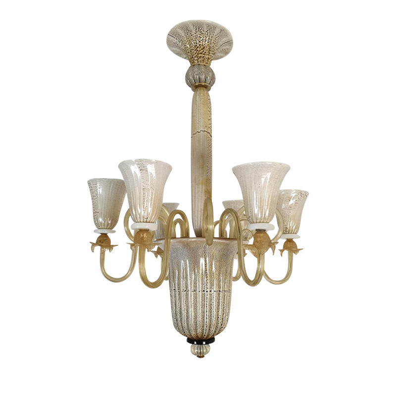 White and gold Murano glass chandelier Italy 1960